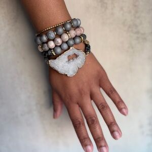 White Agate Druzy Bracelet Set